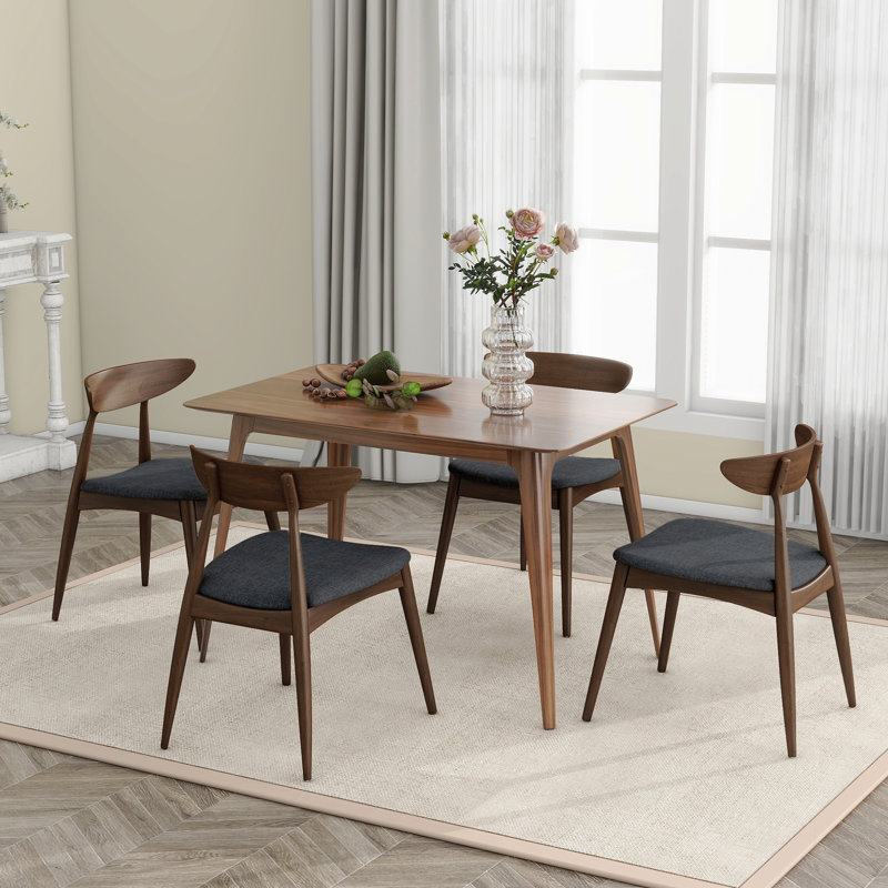 Ensemble de table de salle à manger 5 pièces, 1 table et 4 chaises, structure en bois d'hévéa, dossier ergonomique, chaises rembourrées