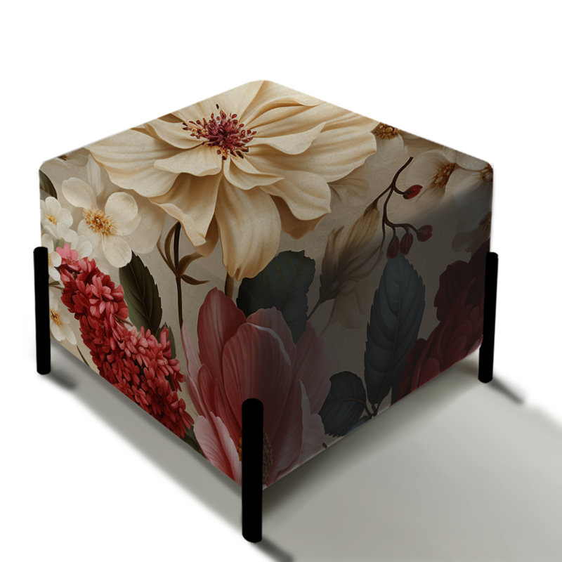 Beige rétro avec motif floral - repose-pieds carré floral