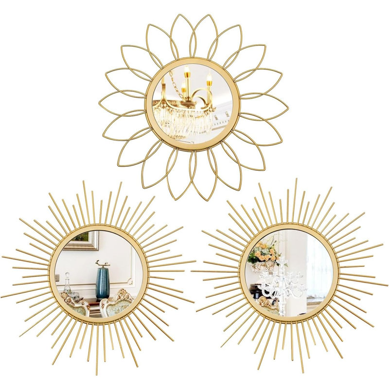 Ensemble de 3 miroirs muraux fleur et soleil