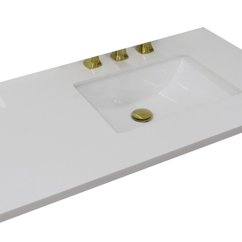 43 in. White Quartz Top with Single White Ceramic Rectangular Sink