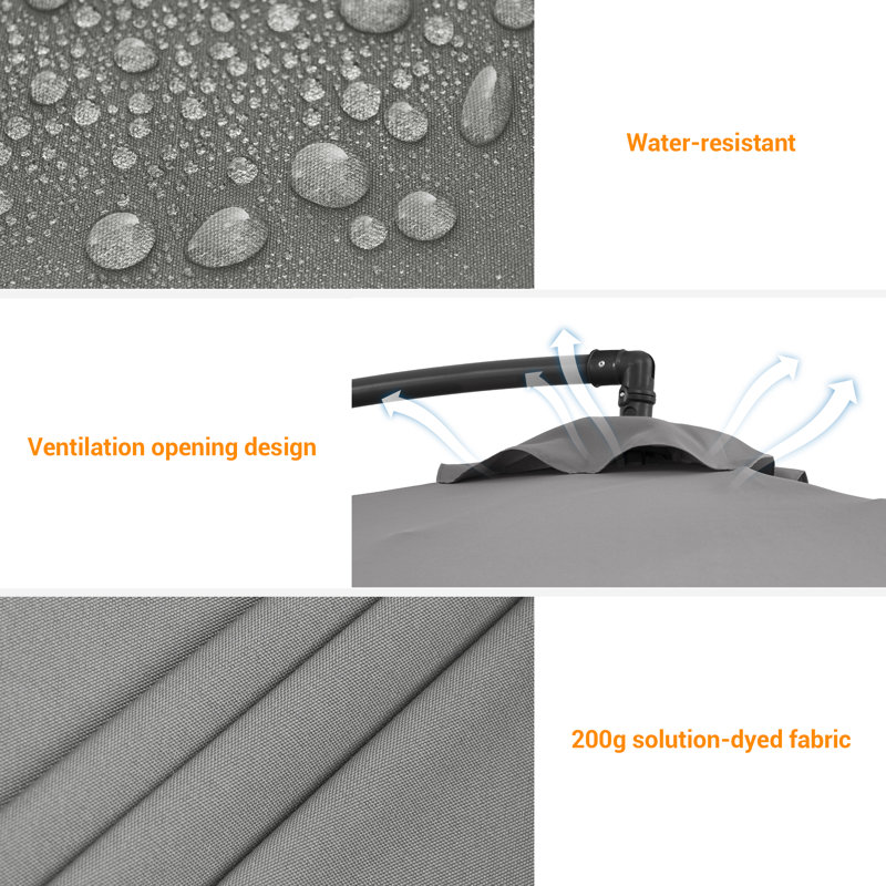 Parasol carré en porte-à-faux 98,4 po Donterious, gris