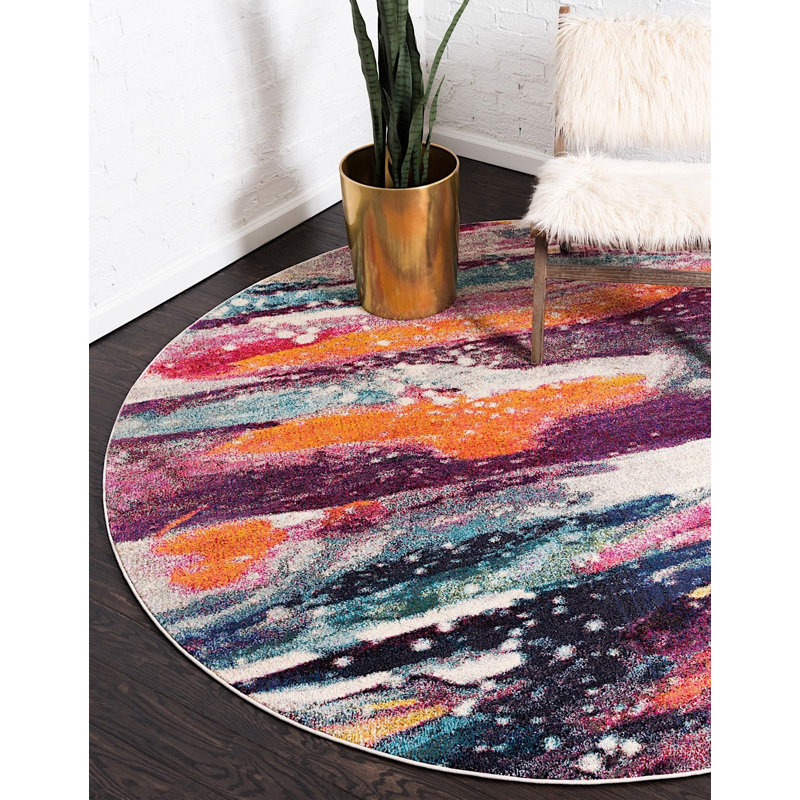 Tapis décoratif rose/bleu/vert Livengood, Rond 8 pi