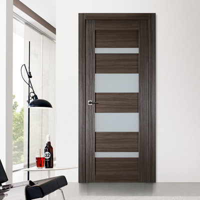 Porte à panneaux en bois manufacturé et en verre avec assemblage rapide Mirella