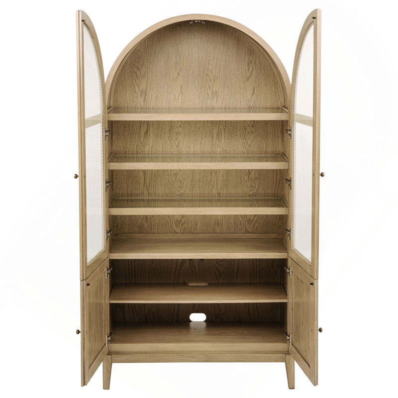 Ensemble de salle à manger 8 pièces avec armoire, table de salle à manger en bois avec espace de rangement, 6 chaises à dossier en rotin et 1 cabiets