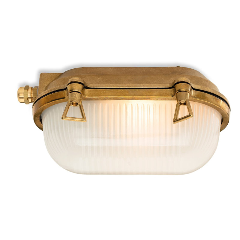 Brass 20cm H Frosted Glass Outdoor Bulkhead Light