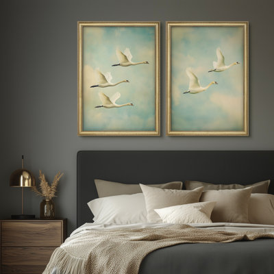 Art mural encadré de qualité supérieure, vintage, beaux-arts, antique classique pour chambre à coucher - or 26 po x 36 po avec ensemble de 2