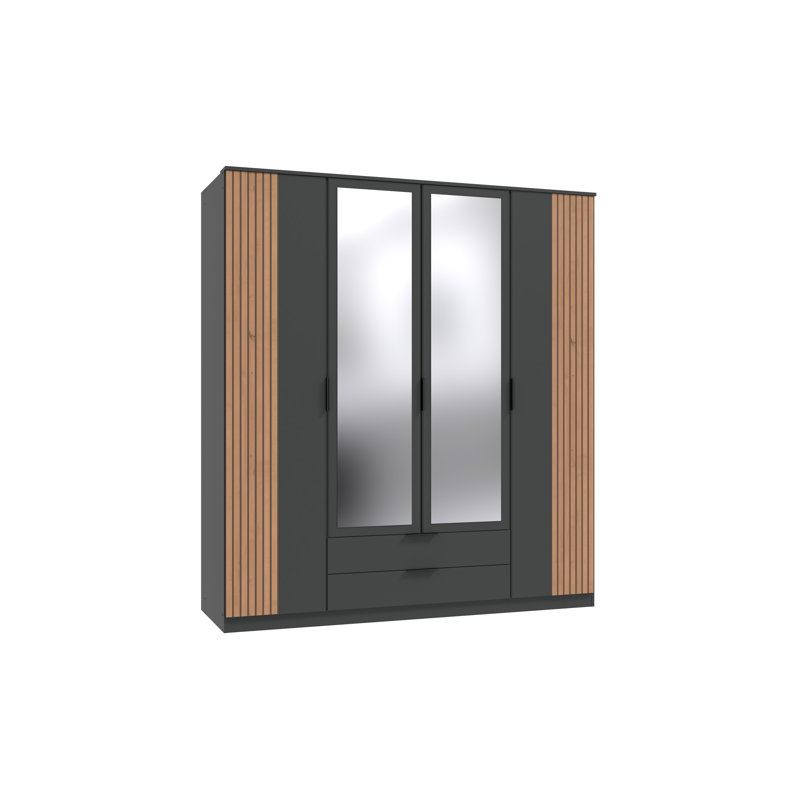 Nameer 4 Door Manufactured Wood Wardrobe, Graphite/Oak