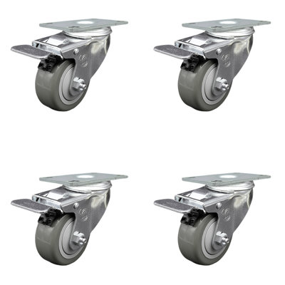3.5 Inch Polyurethane Swivel Top Plate Caster Set with Total Lock Brake