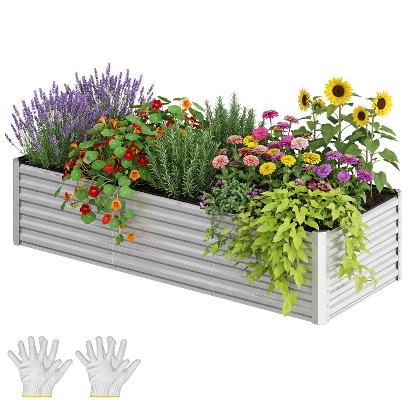 Lit de jardin surélevé pour l'extérieur en métal avec gants Seiter 6X3x1.5ft, vert, H 18 po x l 72 po x P 36 po, Vert