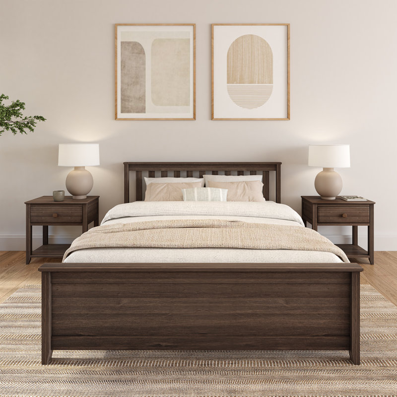 Lit en bois massif Rosenthal, Grand, Noyer