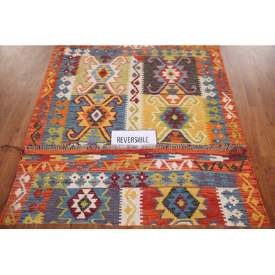 Geometric Kilim Reversible Wool Rug 4x6