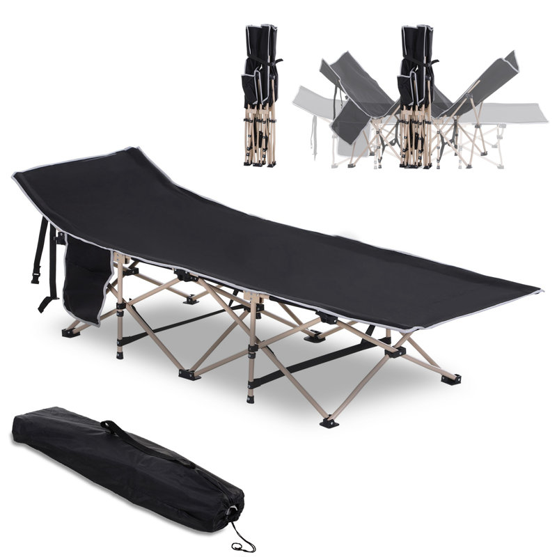 Lit de camping, H 20,5 po x l 26,75 po x L 74,75 po, Noir, noir, noir, noir