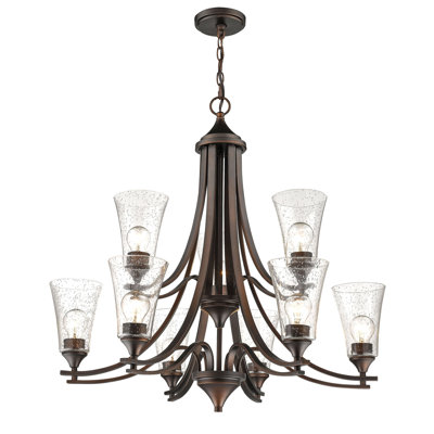 Natalie 9-Light Shaded Tiered Chandelier with Seeded Glass