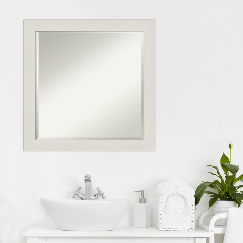 Akhia Narrow Beveled Wall Mirror, 23" x 23", Distressed Cream White