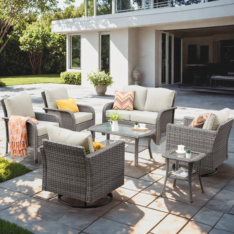 Ensemble de conversation avec coussins pour 6 personnes, Beige