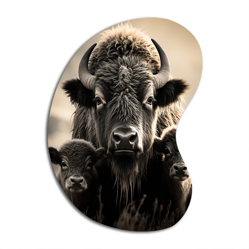 Bison Family Bond - Décoration murale irrégulière en métal, H 31 po x l 22 po