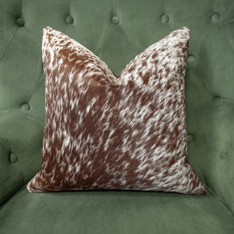 Coussin décoratif en peau de vache authentique Thomas Collection® - brun rougeâtre et blanc