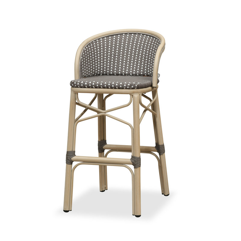 Tabouret de bar en PE en rotin avec accoudoirs ergonomiques PURPLE LEAF, Gris clair