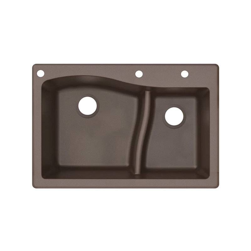 Aversa 33'' L Double Bowl Granite Kitchen Sink, Espresso, 3-BAD Hole
