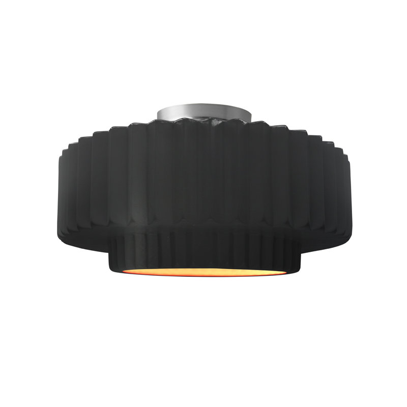 Plafonnier semi-encastré en céramique Radiance, H 7,25 po x l 14,5 po x P 14,5 po, Noir carbone mat / or champagne