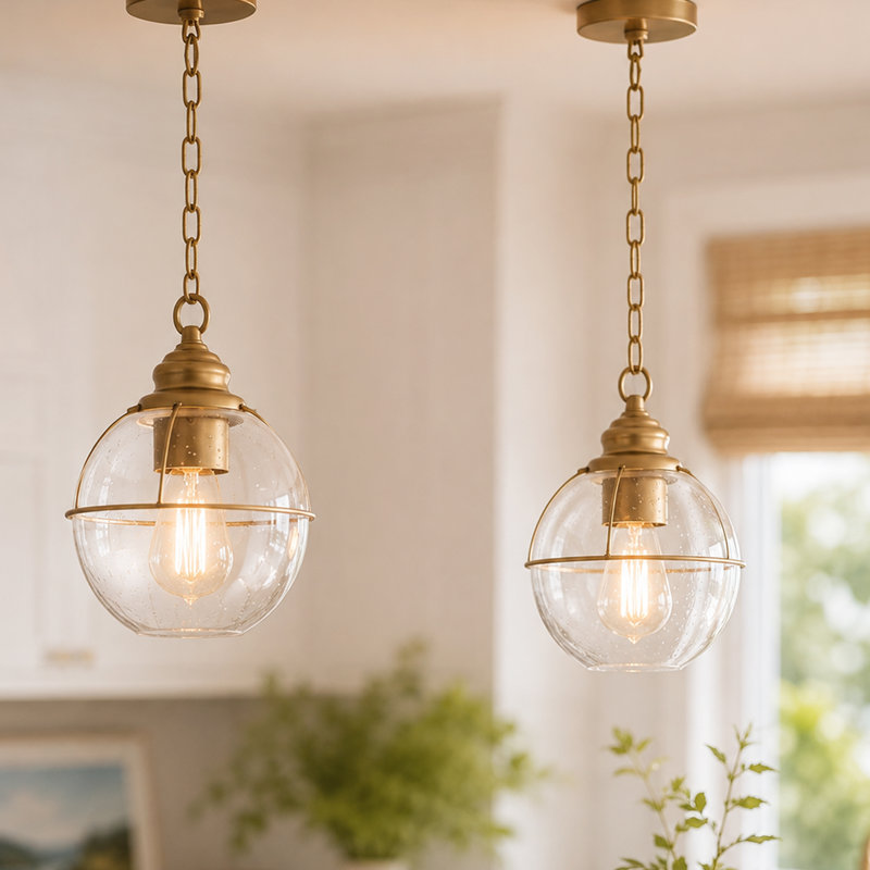 Luminaire suspendu moderne 1 lumière à intensité variable avec globe en verre bullé pour vestibule et salle à manger (ensemble de 2)