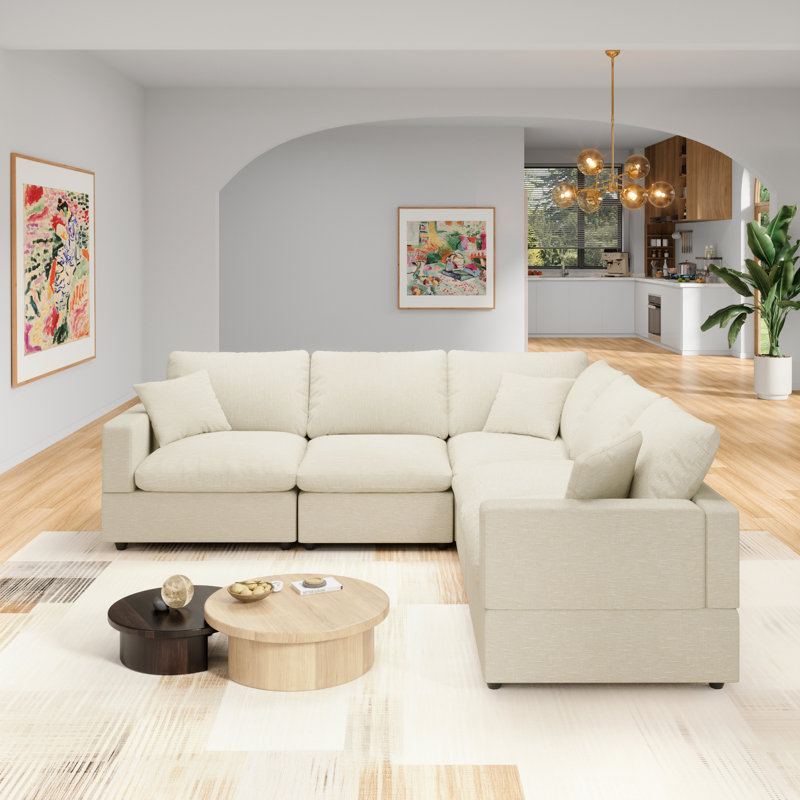 Canapé modulaire 5 places Comfy, Polyester beige