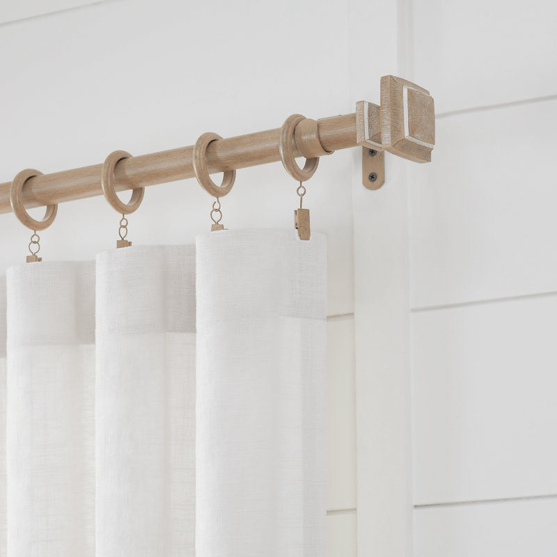 Weathered Oak Farmhouse Adjustable Curtain Rod Set with Square Finials