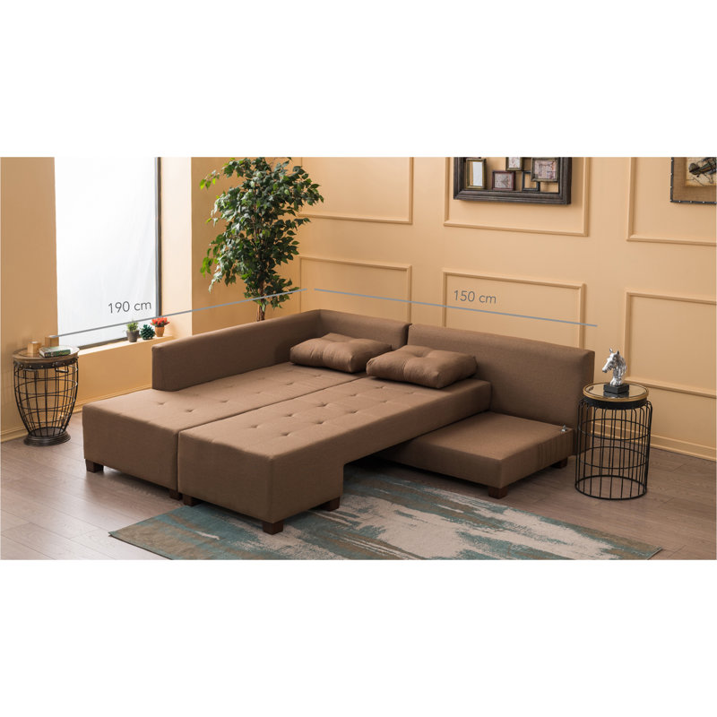 Harjeevan 110.2" Wide Sleeper Sofa & Chaise, Right Hand Facing, Brown 100% Polyester