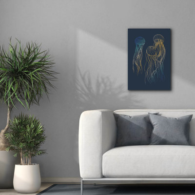 Epic Graffiti 'Sealife Blue And Gold Jellyfishes' by Sabrina Balbuena, Canvas Wall Art, 18" x 26"