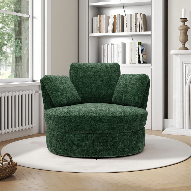 Fauteuil demi-tonneau pivotant en chenille de 40,5 po de largeur avec coussins, Vert