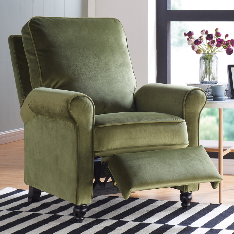 Leni Upholstered Recliner, Kale Green Velvet