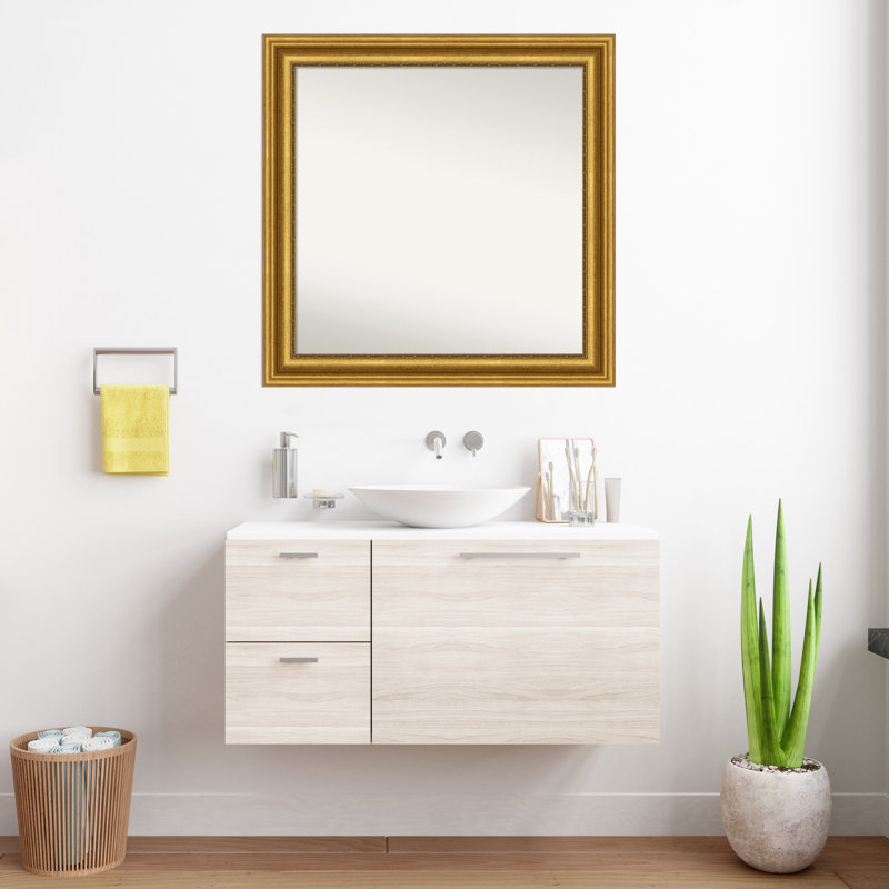 Miroir de salle de bain Jashawna, 33,75 po x 33,75 po, Doré