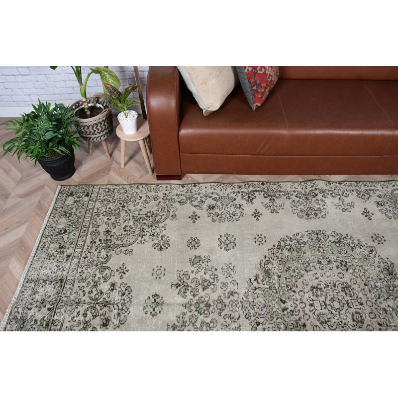 Tapis turc rétro de style Anatolian beige avec motif de médaillon pour grand salon