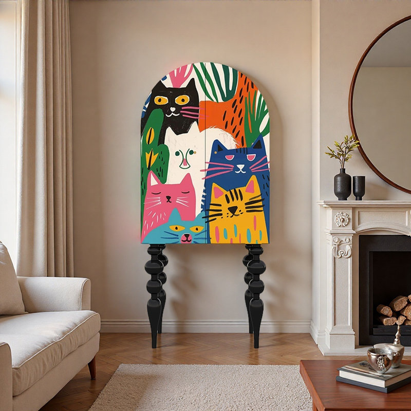 Armoire de rangement moderne en bois massif sur le thème des chats