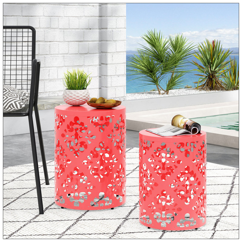 Metal S/2 End Table, Coral