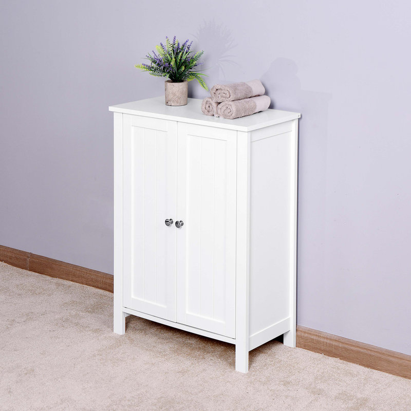 White Wooden Living Room Cabinet with Adjustable Shelving