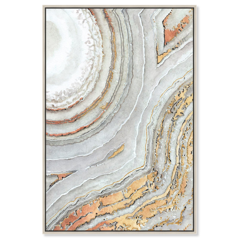 Toile or blanc élégant, art blanc et or par Art Remedy, Cadre argenté, H 31 po x l 21 po