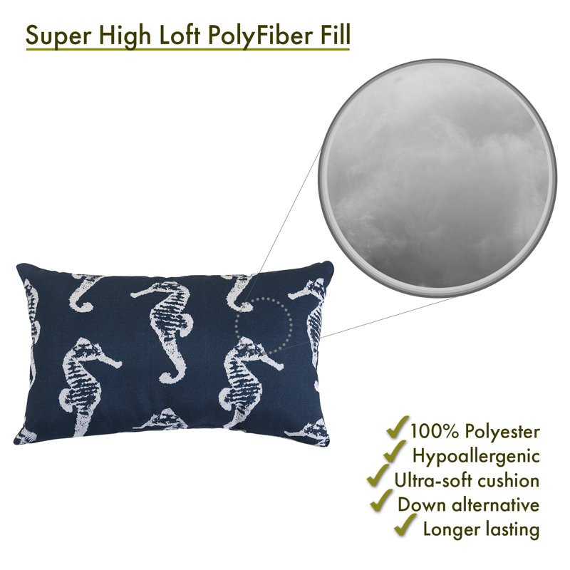 Seahorse Outdoor Rectangular Pillow Cover & Insert, Navy