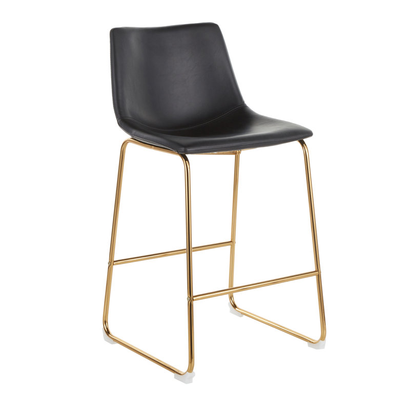 Ensemble de 2 tabourets de comptoir en métal doré et similicuir noir | Idée de cadeau