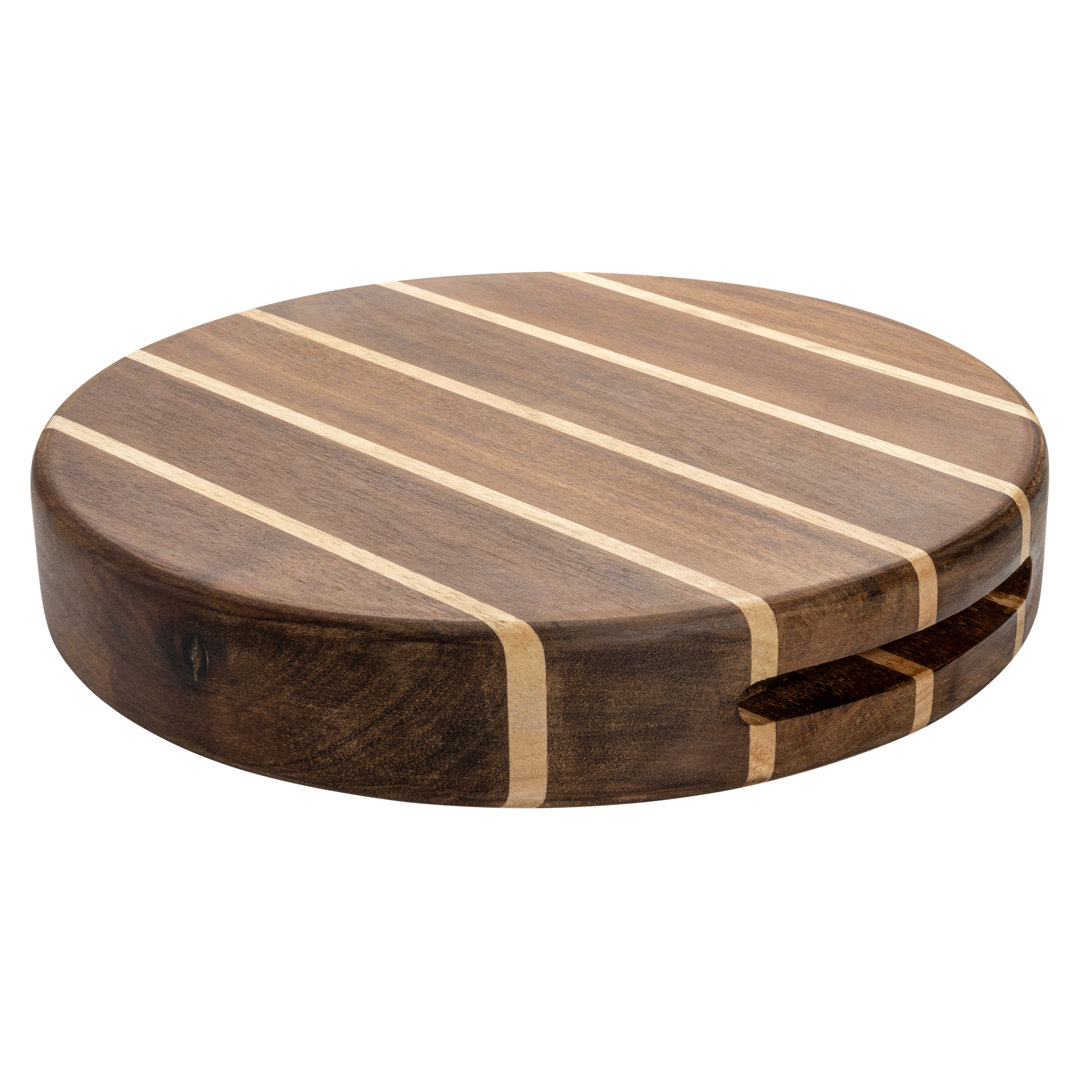 Rockingham Forge Extra Thick Multi-Wood Round Chopping Board, Carbonized Acacia & Rubber Wood, 25Cm Diameter
