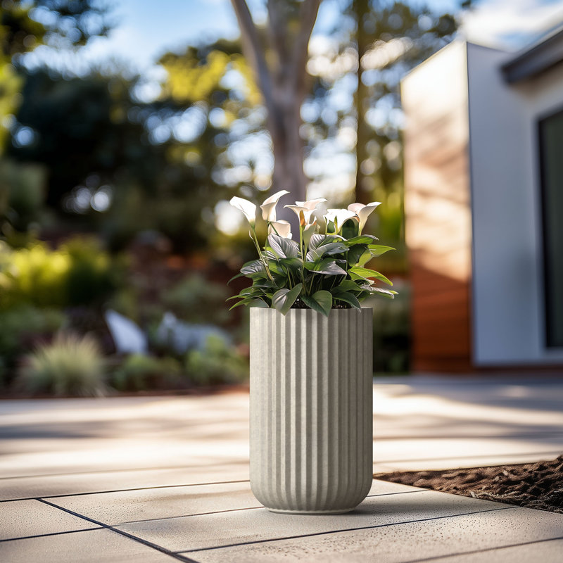 Grand pot / pot rond en béton avec trous de drainage, H 17,72 po x l 11,02 po x P 11,02 po, Gris clair