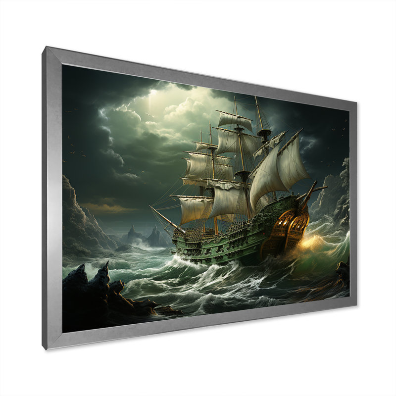 Pirate Sea Sovereigns - Art mural pirate, Cadre flottant doré, H 30 po x l 40 po x P 1,5 po
