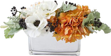 Arrangement floral hortensias/mélangé dans un vase décoratif