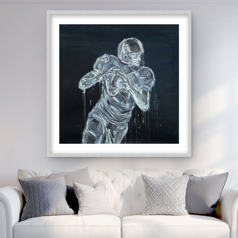 Reproduction matelassée encadrée bleue de joueur de football pour la décoration intérieure