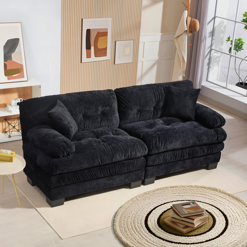 84" Chenille Upholstered Loveseat Sofa with Memory Foam Cushions and Pocketed Coil Springs, Black