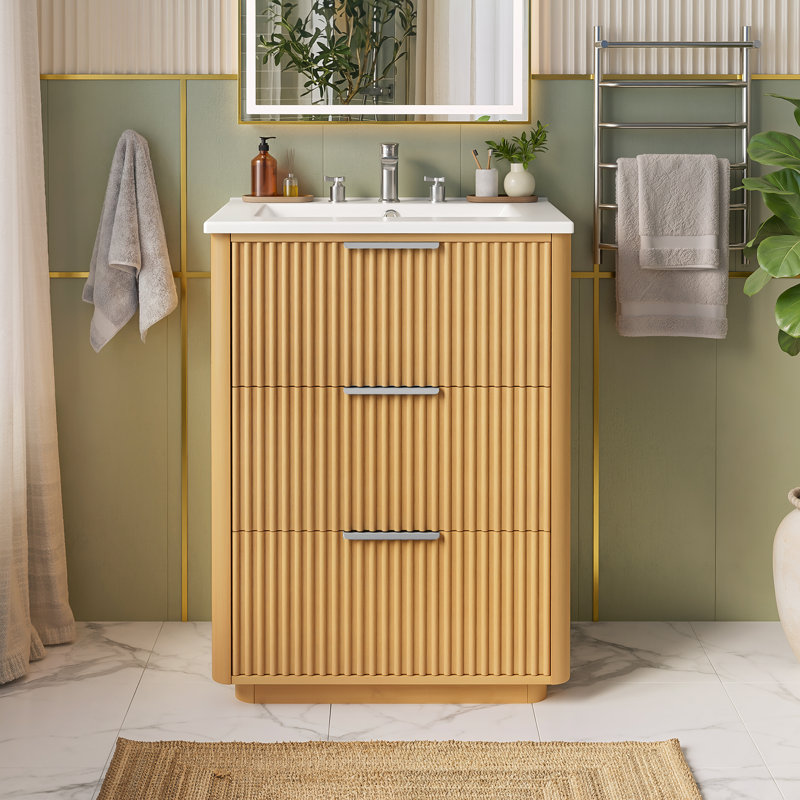 24" Solid Wood Bathroom Vanity Natural