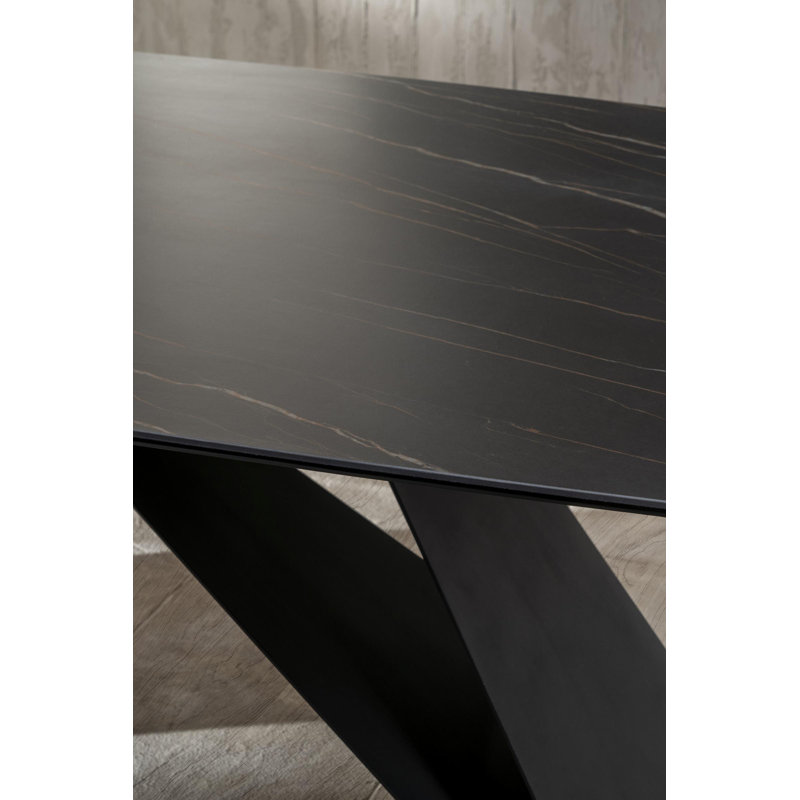 Damone Metal Base Dining Table, Black, Black