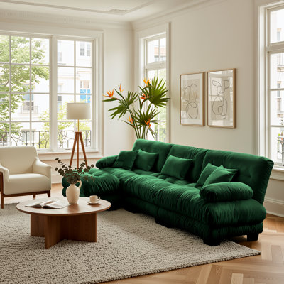 Luxury Oversized Modular L-Shaped Cloud Sectional Sofa with Deep Seats and Convertible Ottoman, Chenille Emerald