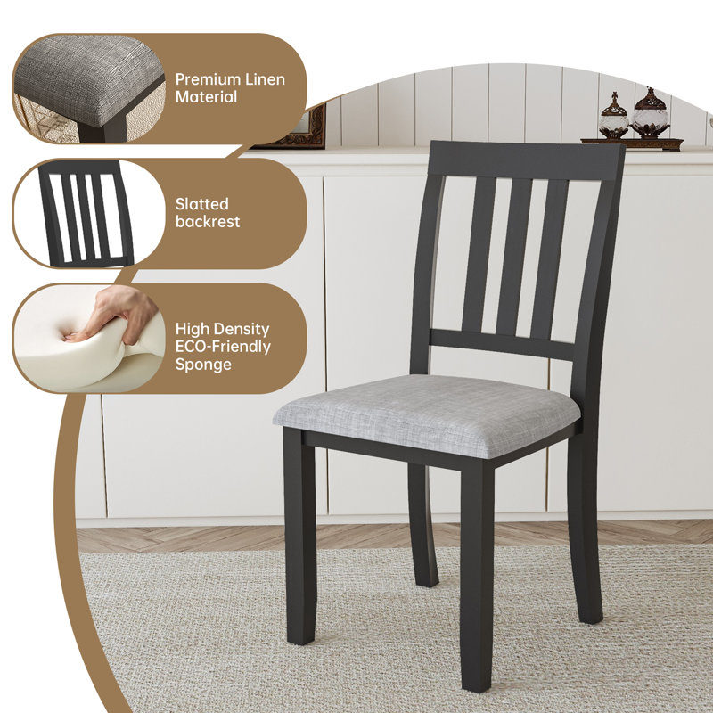 5-Piece 48" Rectangular Dining Table Set, 5-Piece Set, Black/Gary