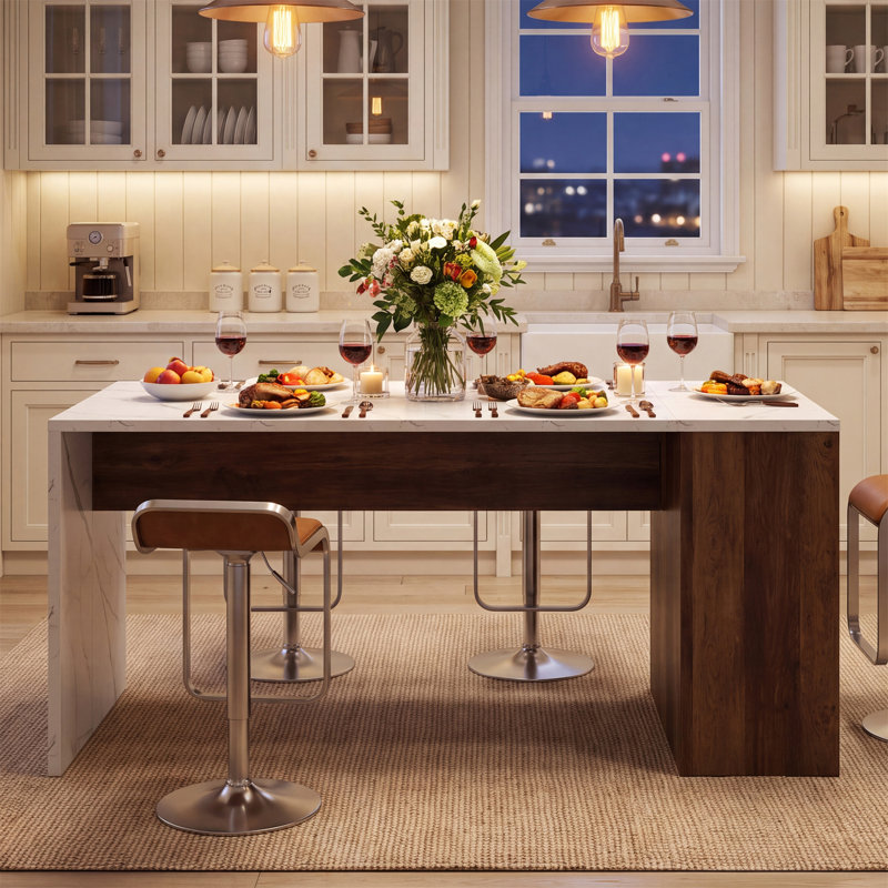 Îlot de cuisine de 180 cm avec tablettes de rangement, table de préparation de cuisine autoportante